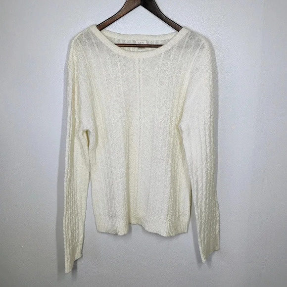 Vintage Alps Ivory Wool Blend Cable Knit Pullover Sweater Size Large - Picture 1 of 13